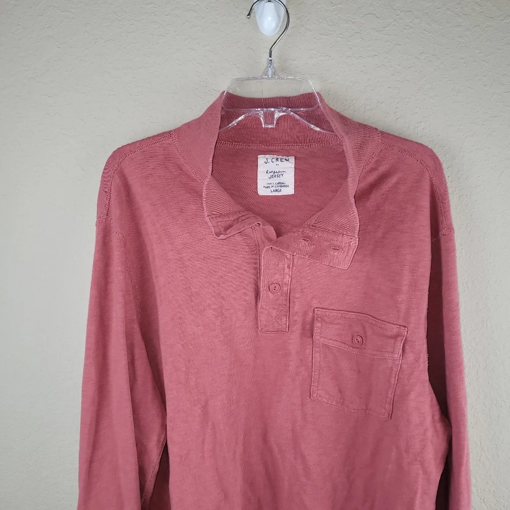 J Crew Men L Pullover‎ 100% Cotton Ringspun Jersey 4-Button Mockneck 45235